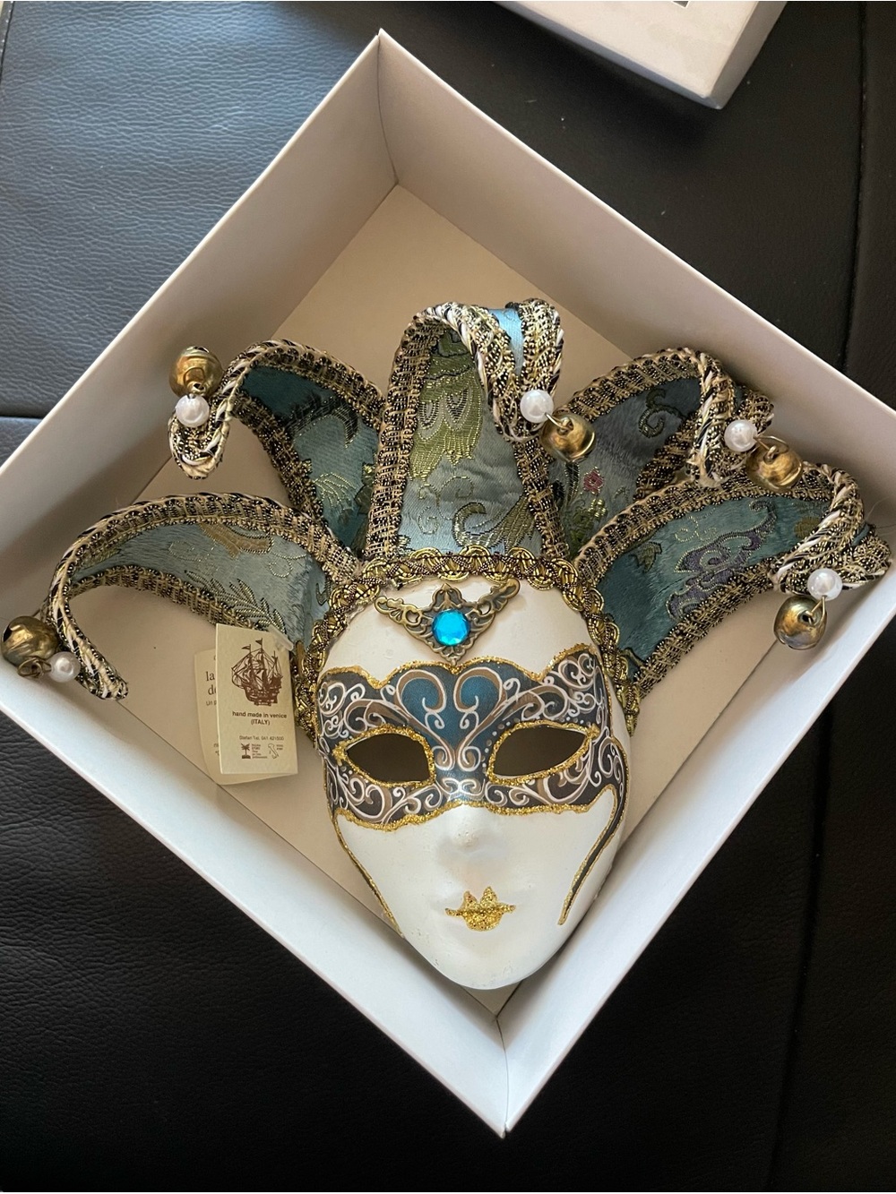 New-in-Box: Elegant Teal and Gold Venetian Jester Mask